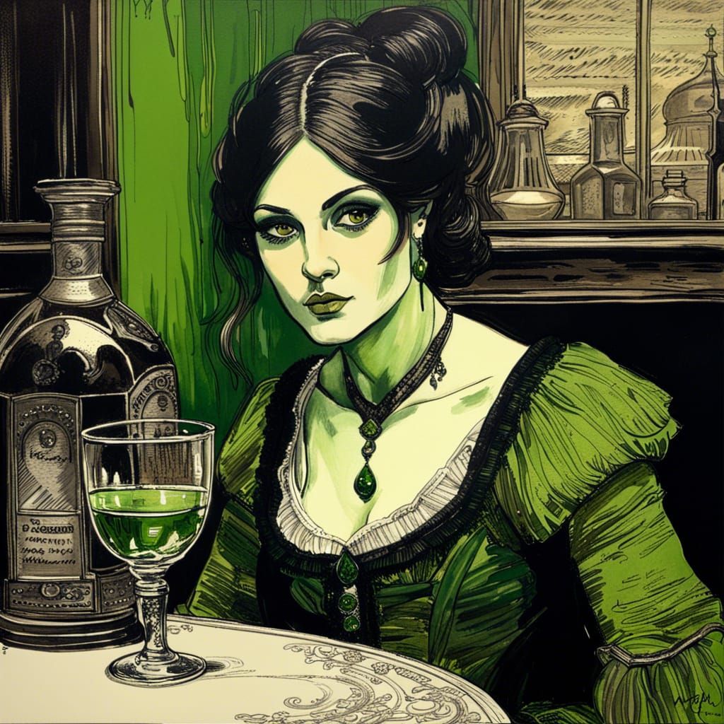 Belle Époque Tavern Scene with Absinthe