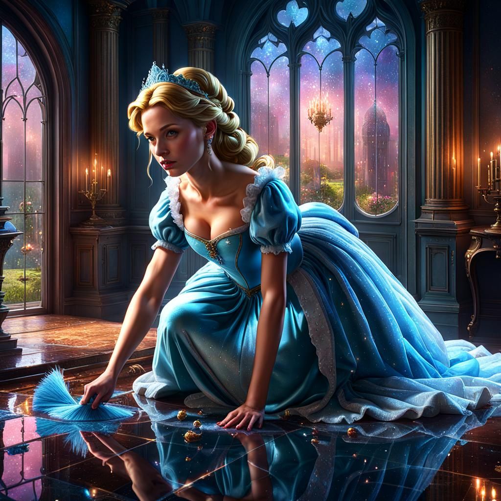 Cinderella Cleaning Mansion: Dark Fantasy Concept Art