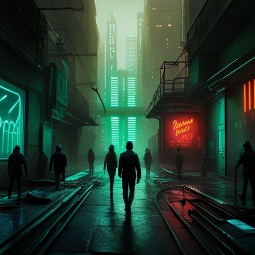 Cyberpunk Art Gallery Entrance with Neon Lights