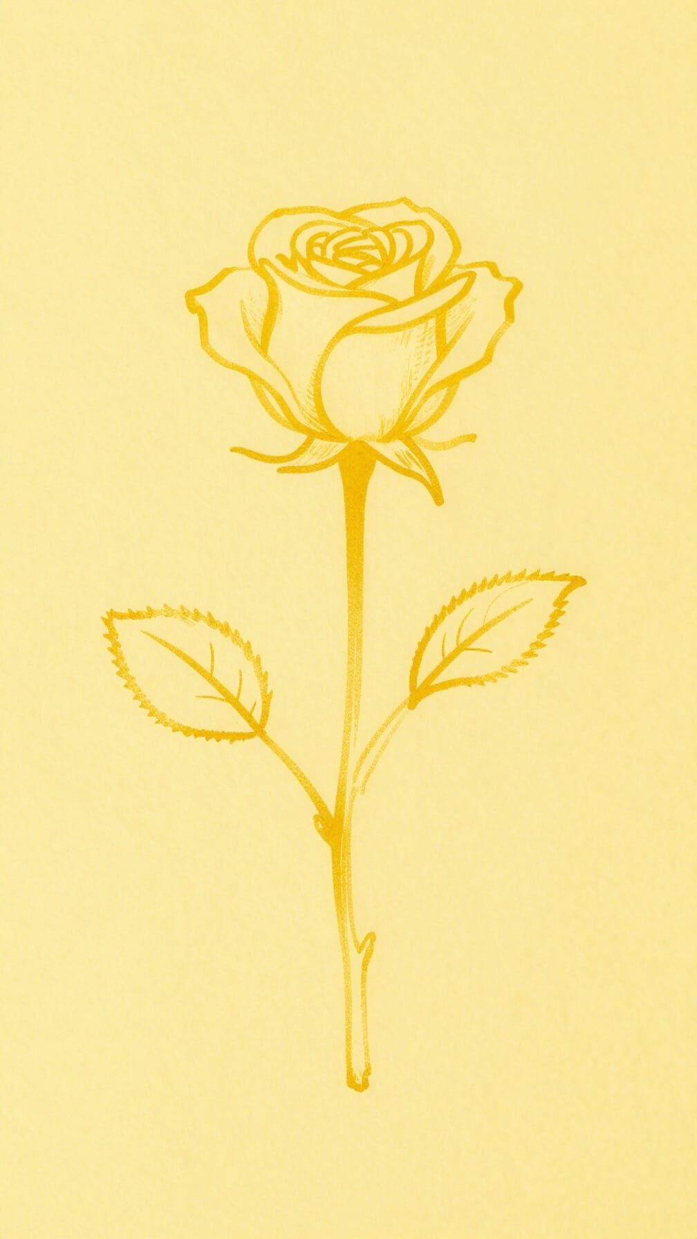 Minimalist Yellow Rose Line Drawing with Yellow Background