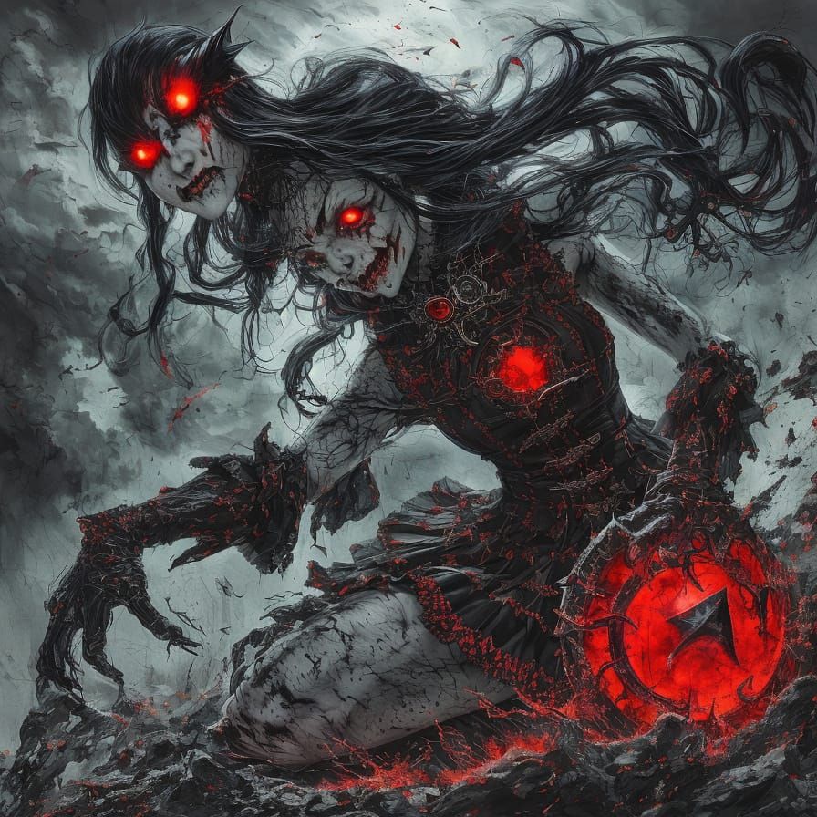 Dark Fantasy Vampire Girl in Gothic School Uniform