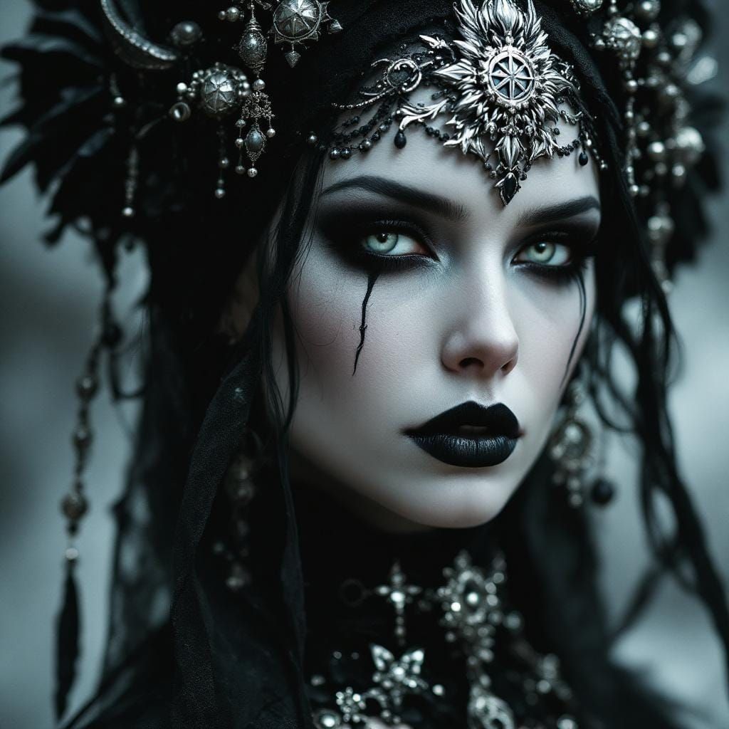 Gothic Witch Queen in Dark Surrealist Style