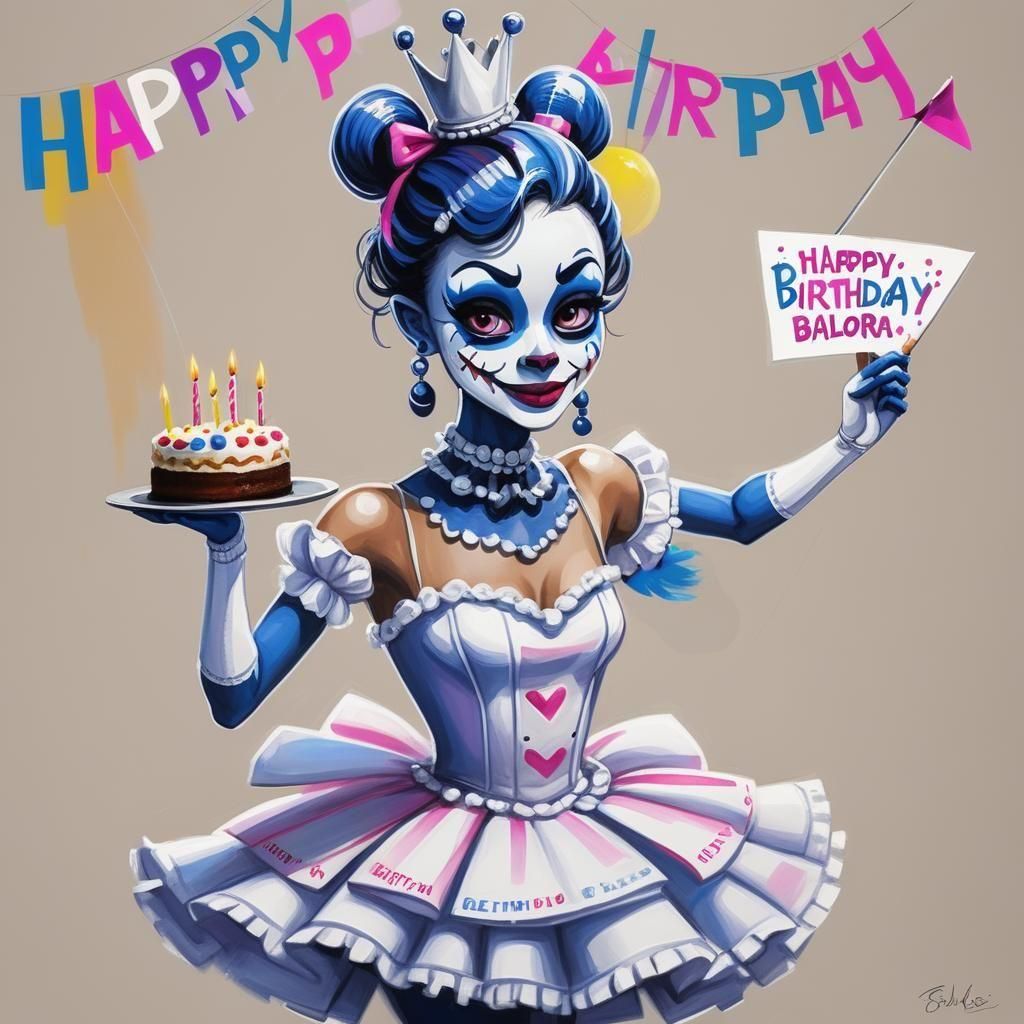 Ballora as Human Ballerina Holding Birthday Cake