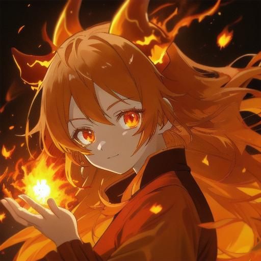 Anime Girl Conjures Fire in Fantasy Style