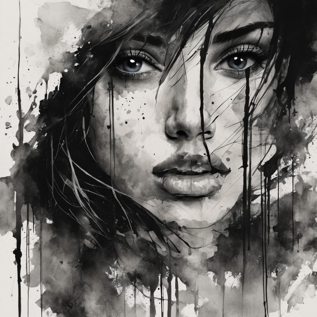 Hauntingly Expressive Female Portrait in Ink and Coal