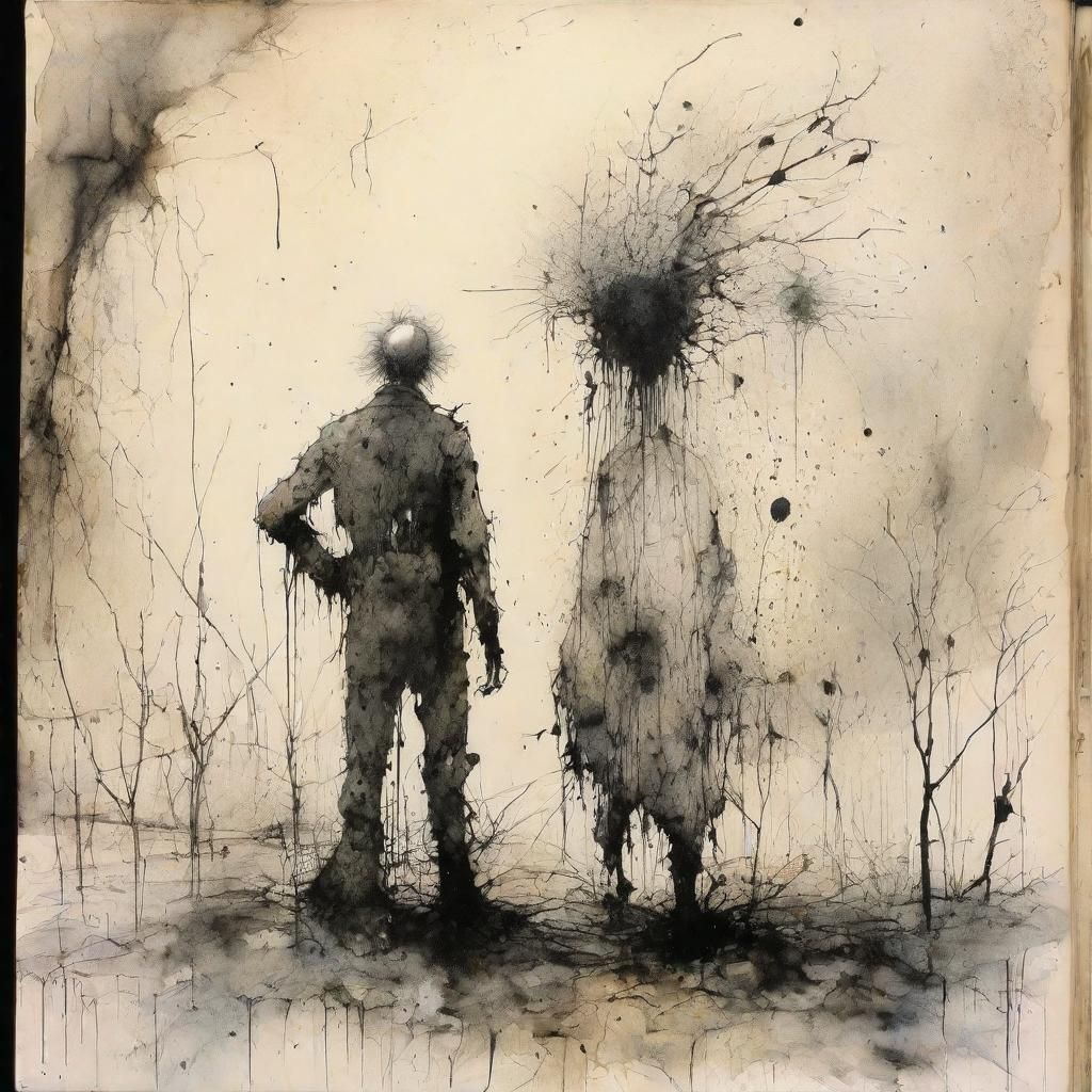Grotesque Old Man in Ink Splatter Style