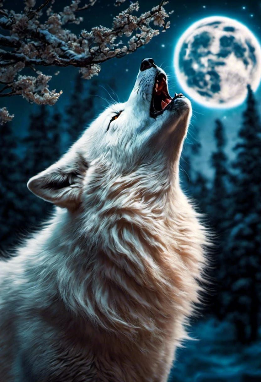 White night wolf howling.
