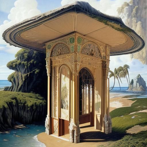 Detailed Beach Scene in Oil Painting Style