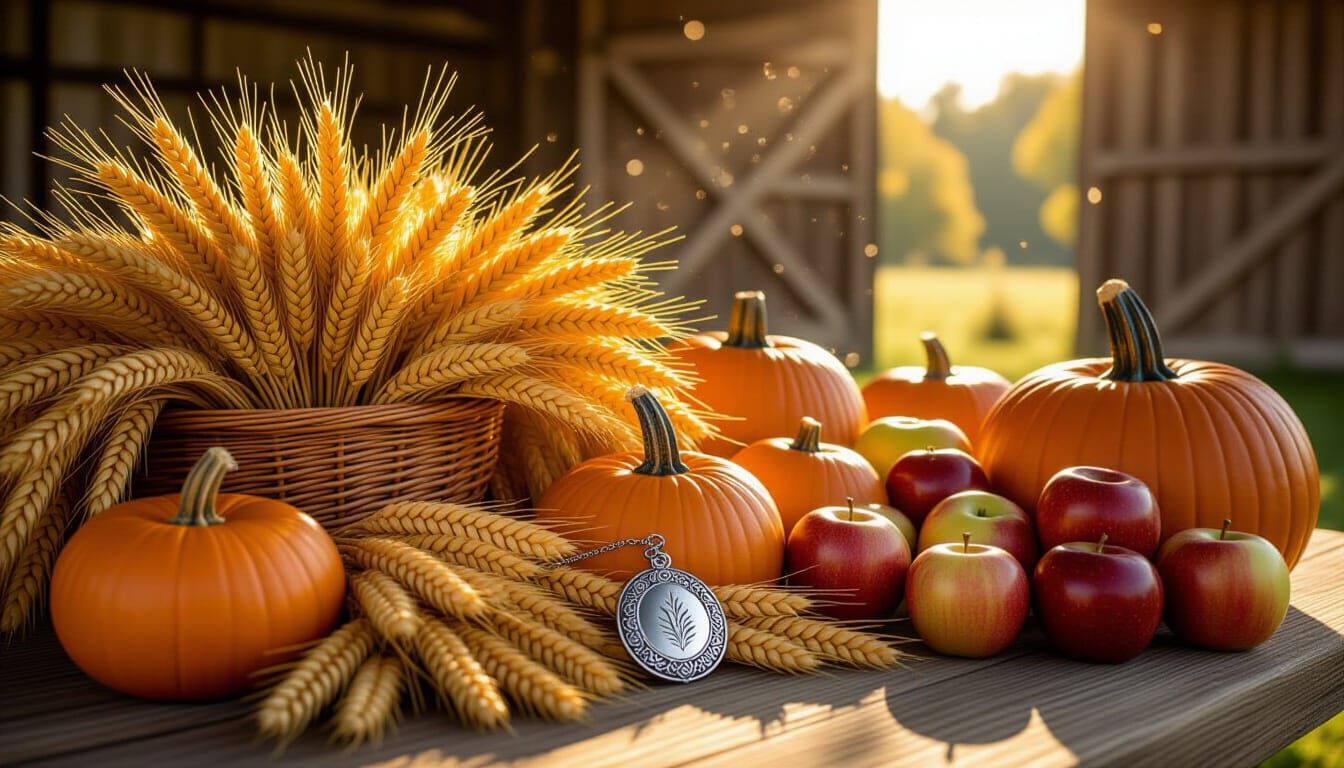 Golden Harvest Locket Amidst Autumn Bounty