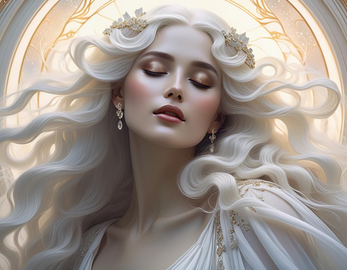 Ethereal Lady in White: Art Nouveau Portrait