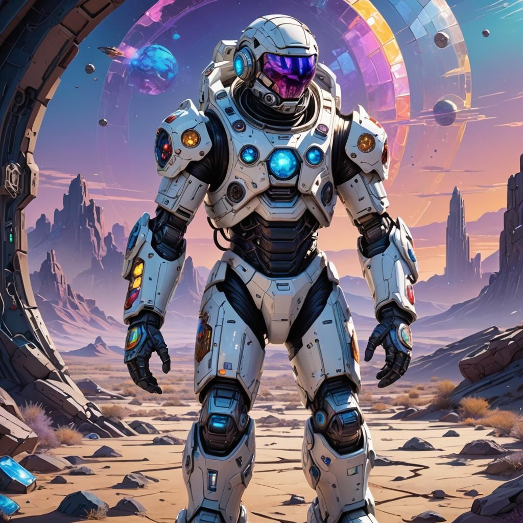 Biomechanical Astronaut in Stained Glass Armor