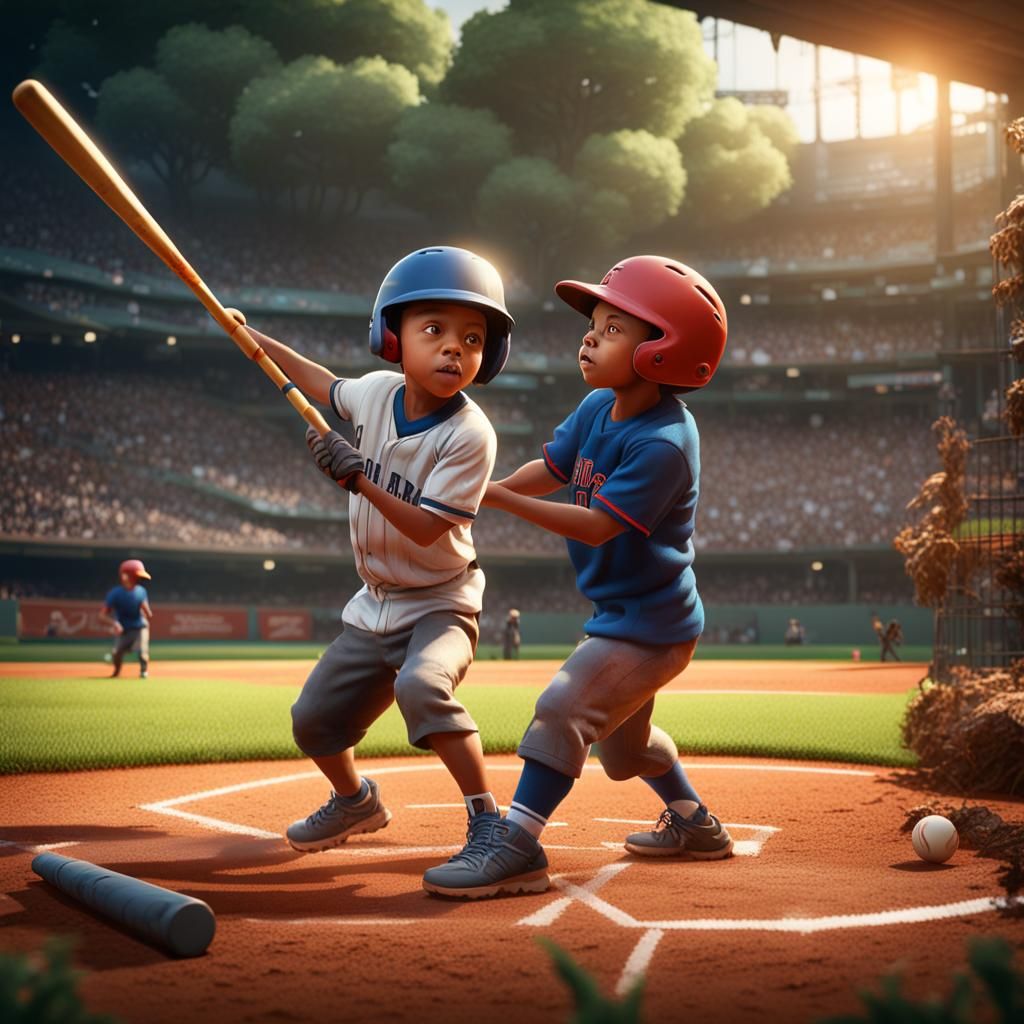 Boy Playing TeeBall: Detailed Matte Painting