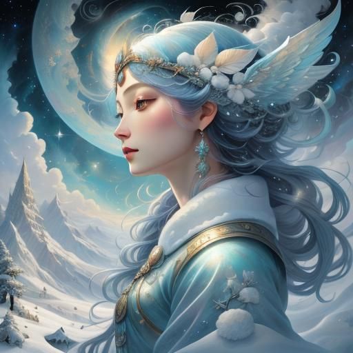 Winter Goddess in a Magical Cloudscape