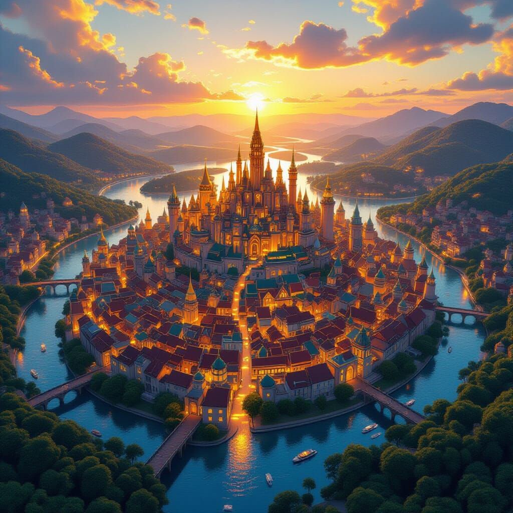 Glowing Fantasy City Map: Detailed Matte Painting
