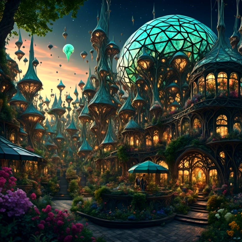 Eco-Futuristic Metropolis with Bioluminescent Gardens in Dig...