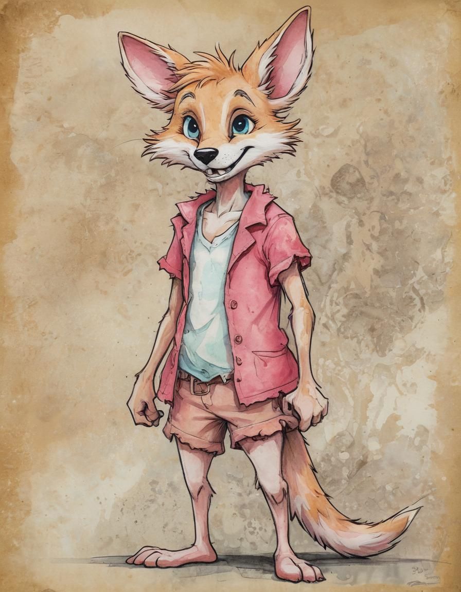 Pink Fox in Frilly Dress, Don Bluth Style