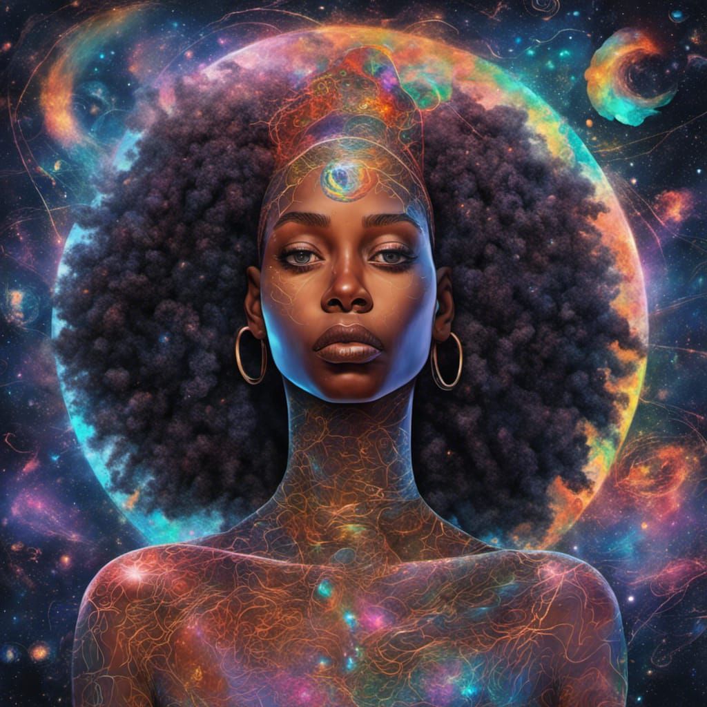 Autistic Black Woman in Astral Cosmic Illustration