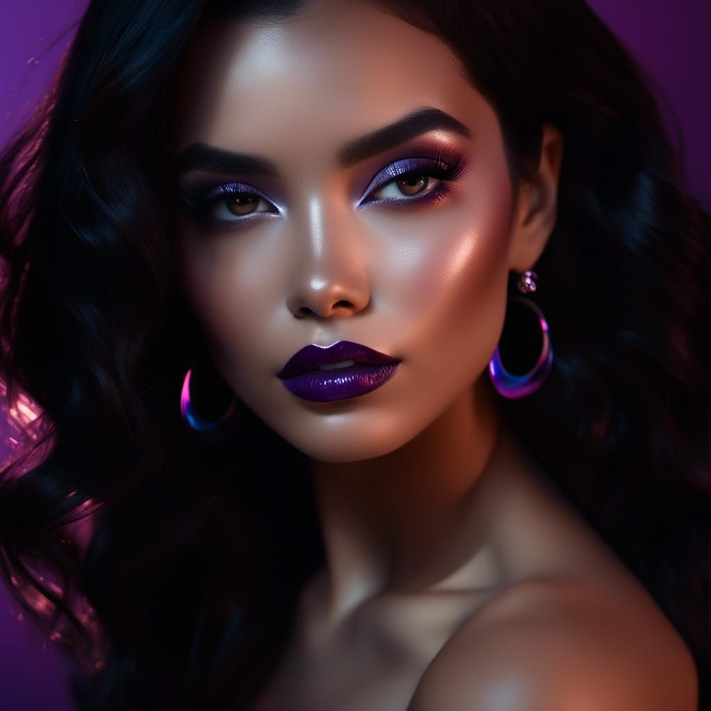 Glamorous Portrait of a Woman with Purple Lips