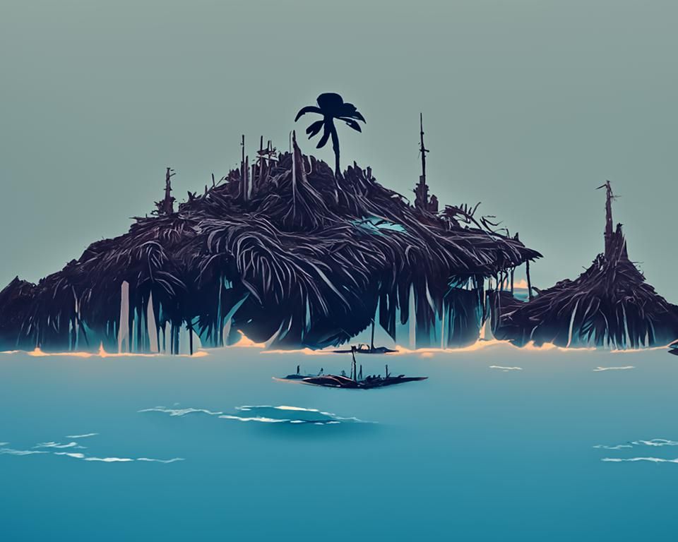 Tropical Island Digital Art in Tarot Card Style