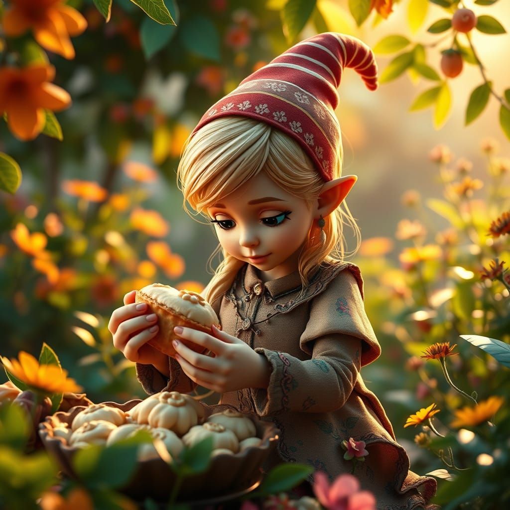 Baking Gnome in Vibrant Garden Scene