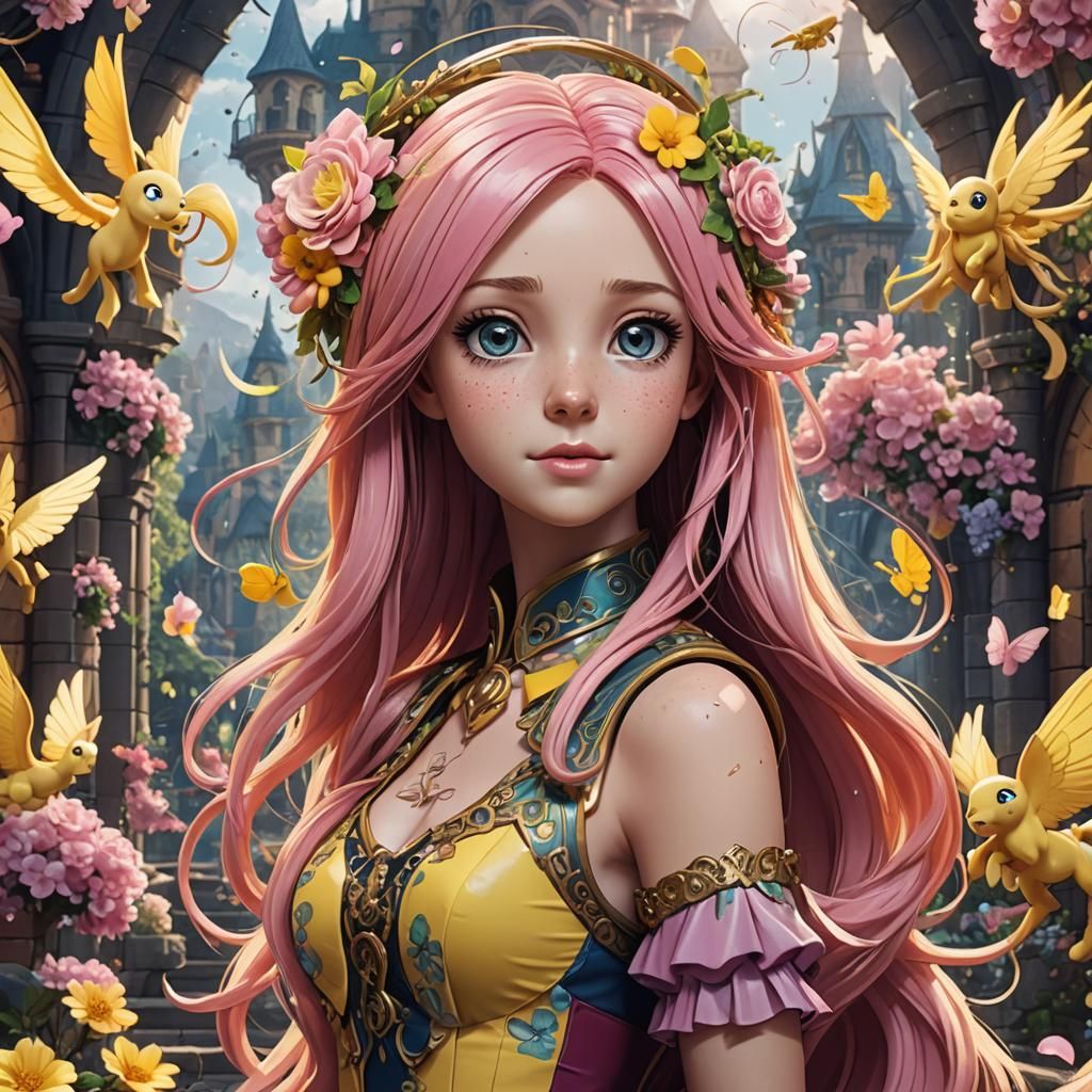 Human Fluttershy in Manga Style, Detailed Matte Painting