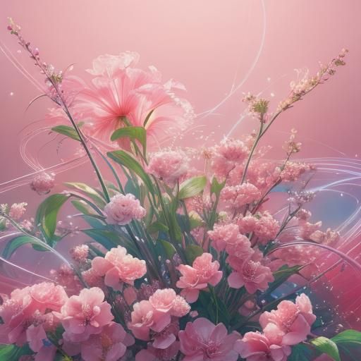 Botanical Art of Pink Flowers in Synthwave Style