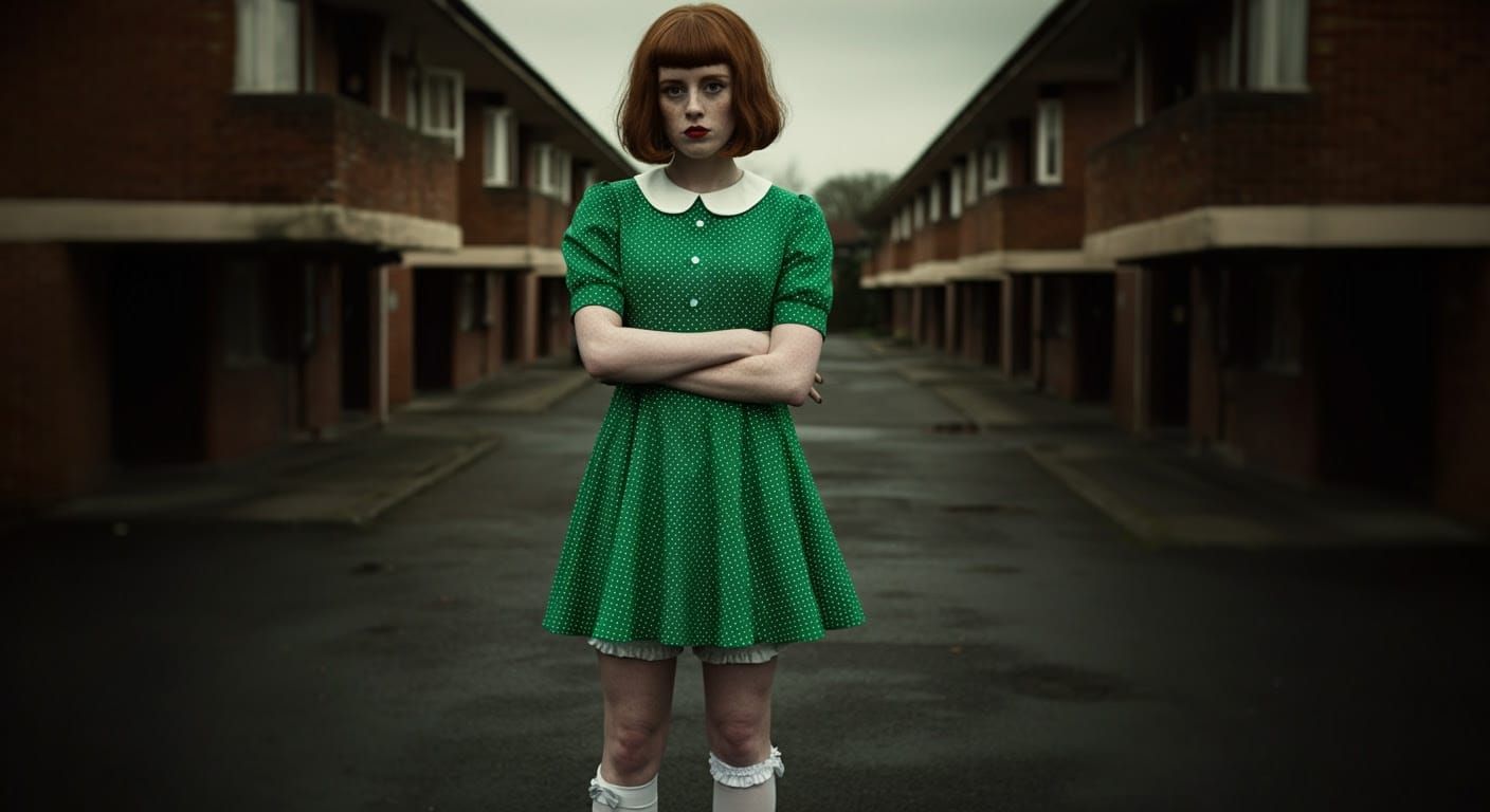 Ginger-Haired Woman Exudes Refined Elegance in Retro-Inspire...