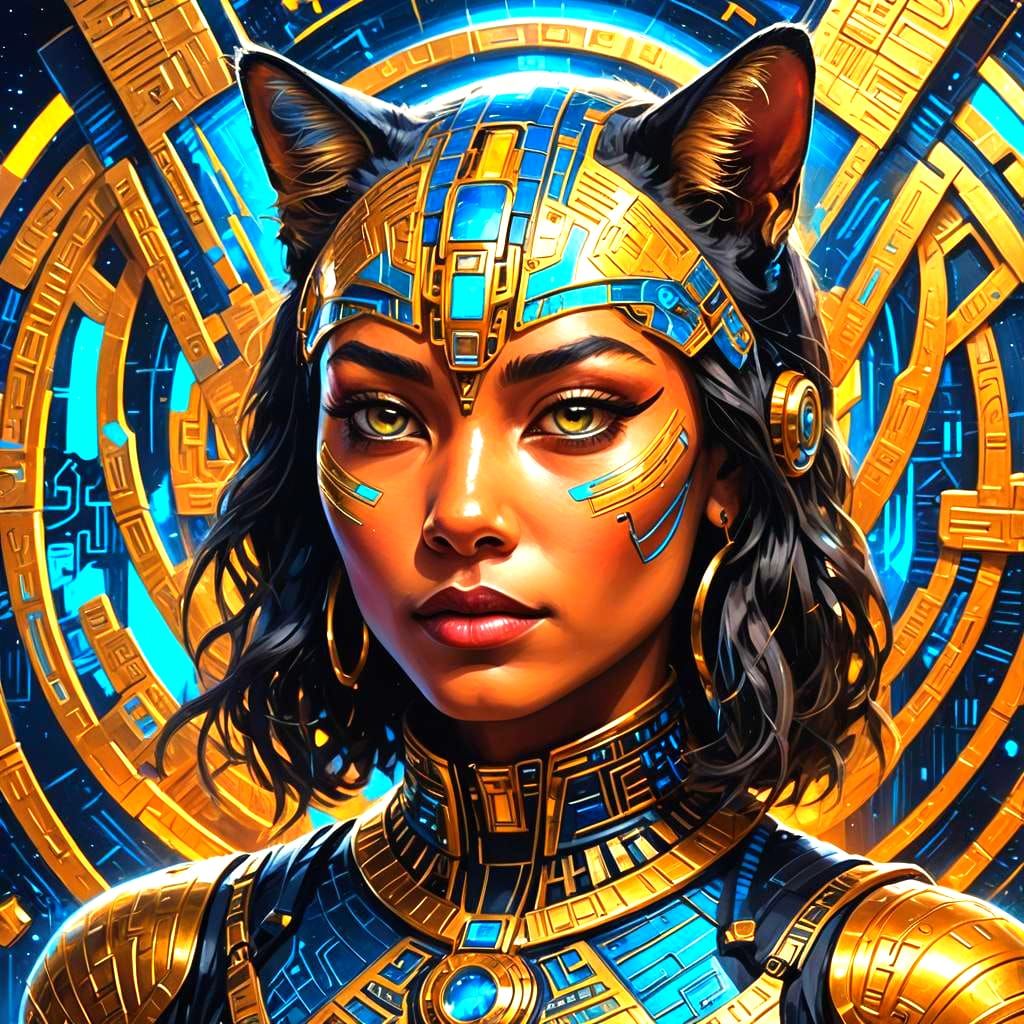 Egyptian Cat Goddess in Futuristic Spaceship