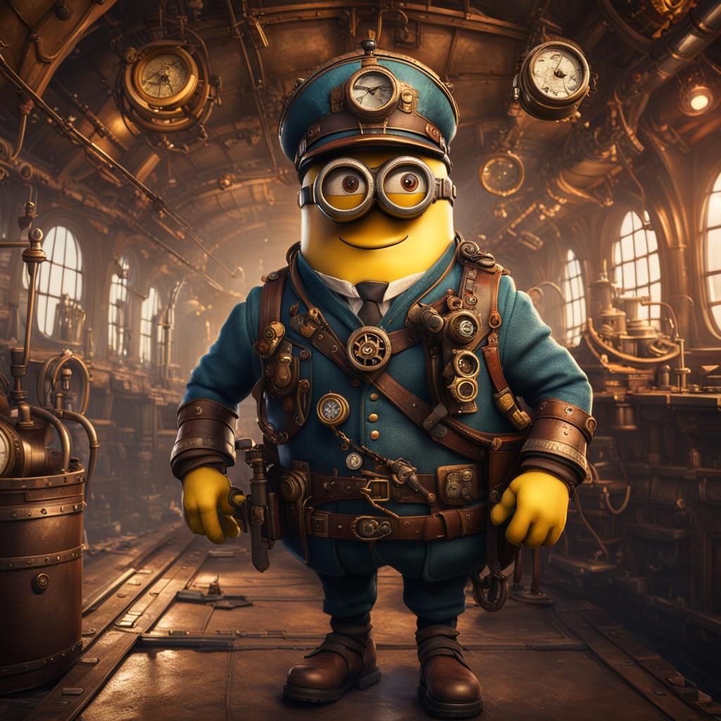 Steampunk Minion Airship Pilot in Detailed Digital Art