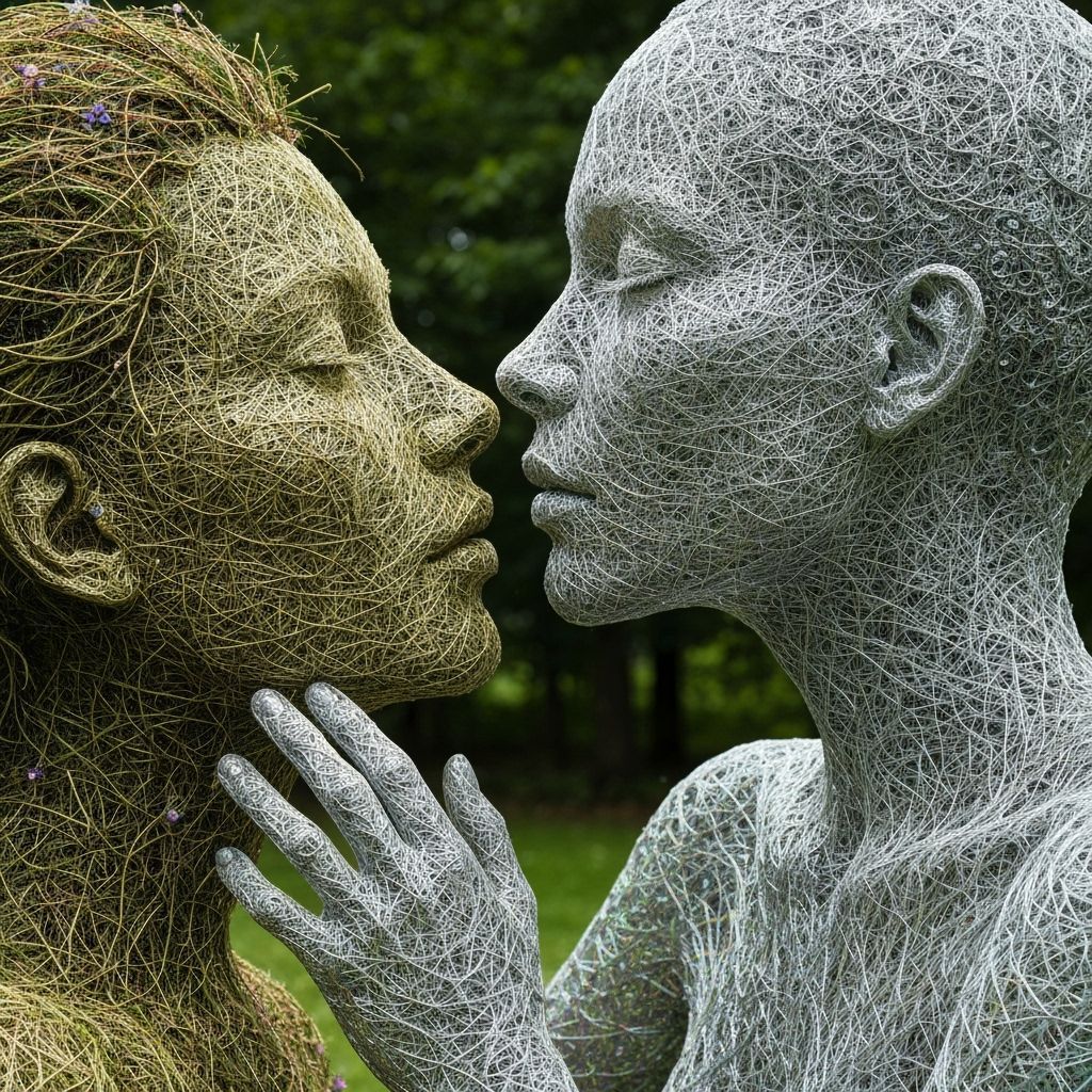 Ethereal String Woman Kissing a Garden
