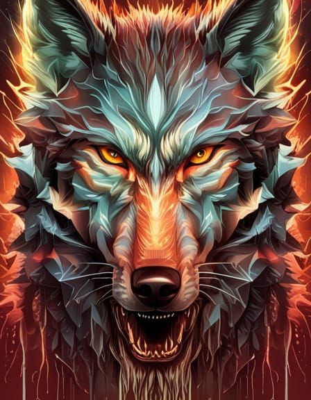 Detailed Wolf Illustration with Glowing Eyes