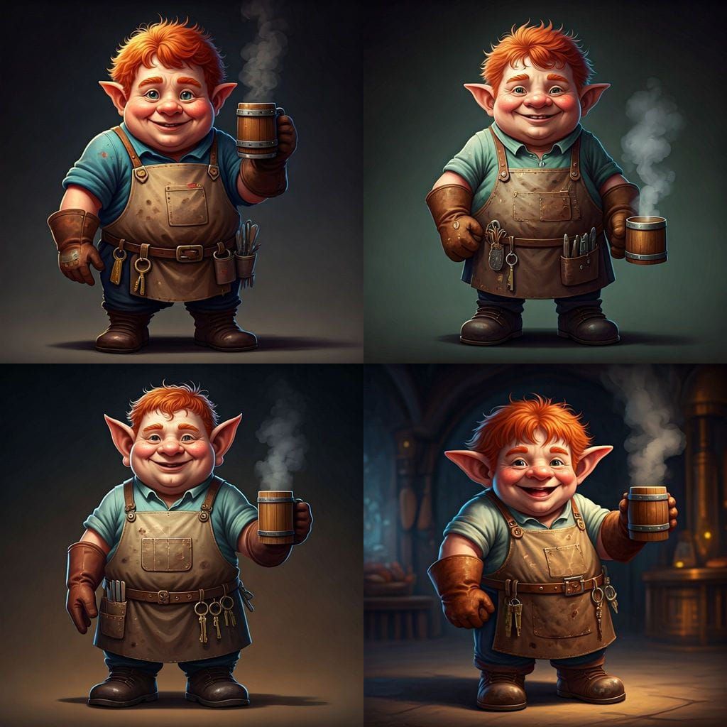 Smiling Gnome Chef in Kitchen with Mysterious Brew