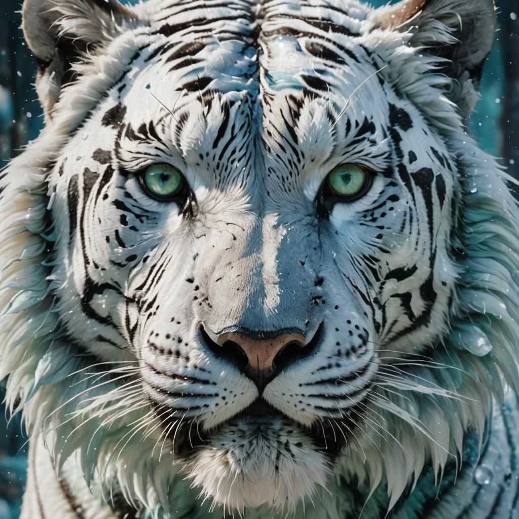 Majestic Ice Tiger Face in Hyperrealistic Style