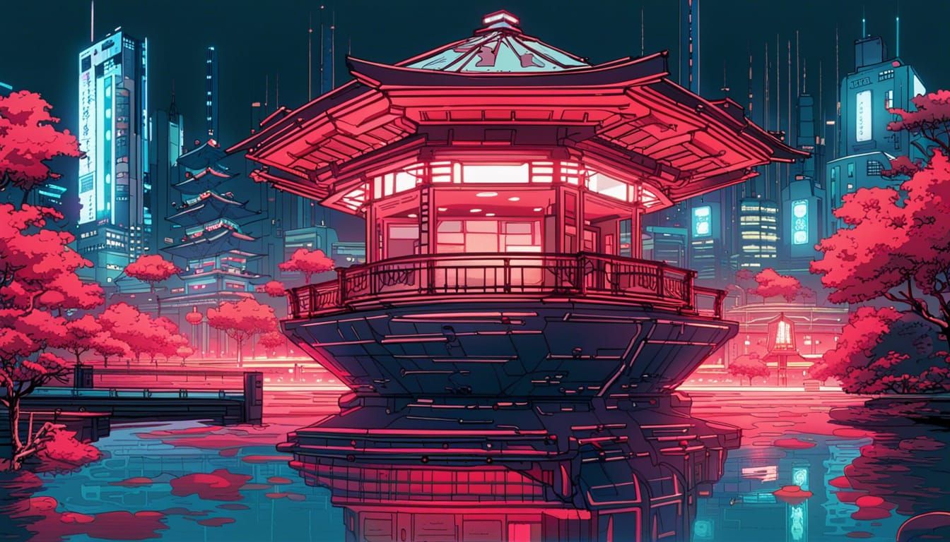 Cyberpunk Underwater Gazebo with Neon Glows