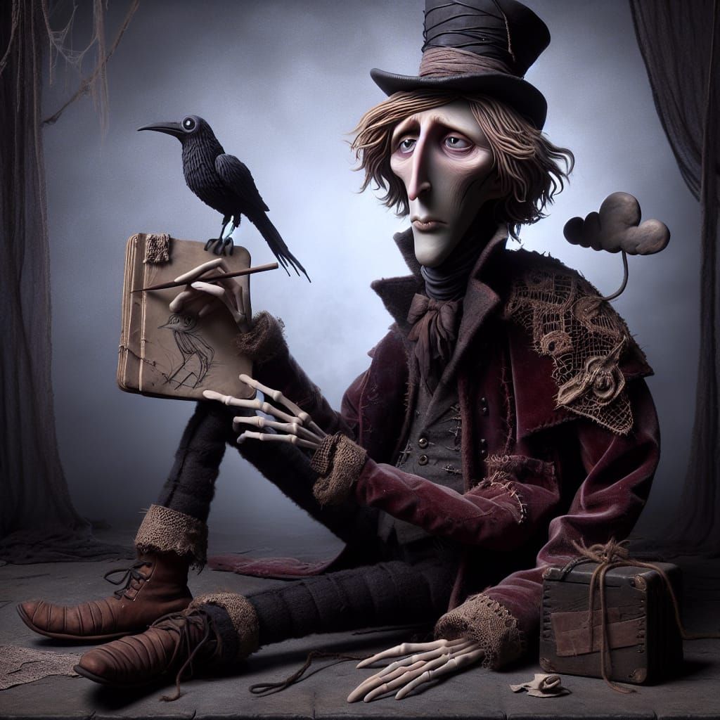 Gothic Adolescent in Velvet Jacket with Mismatched Eyes