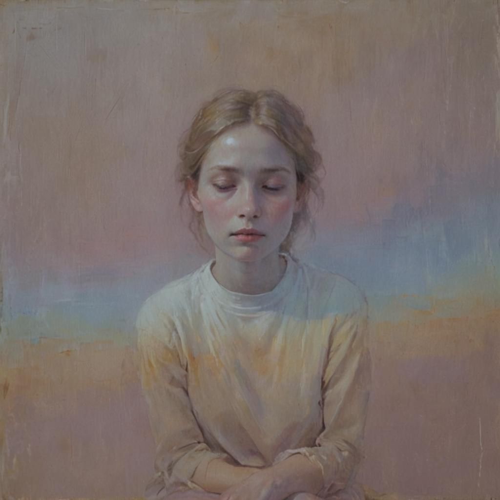 Woman with Expressionless Face in Dreamy Pastel Portrait