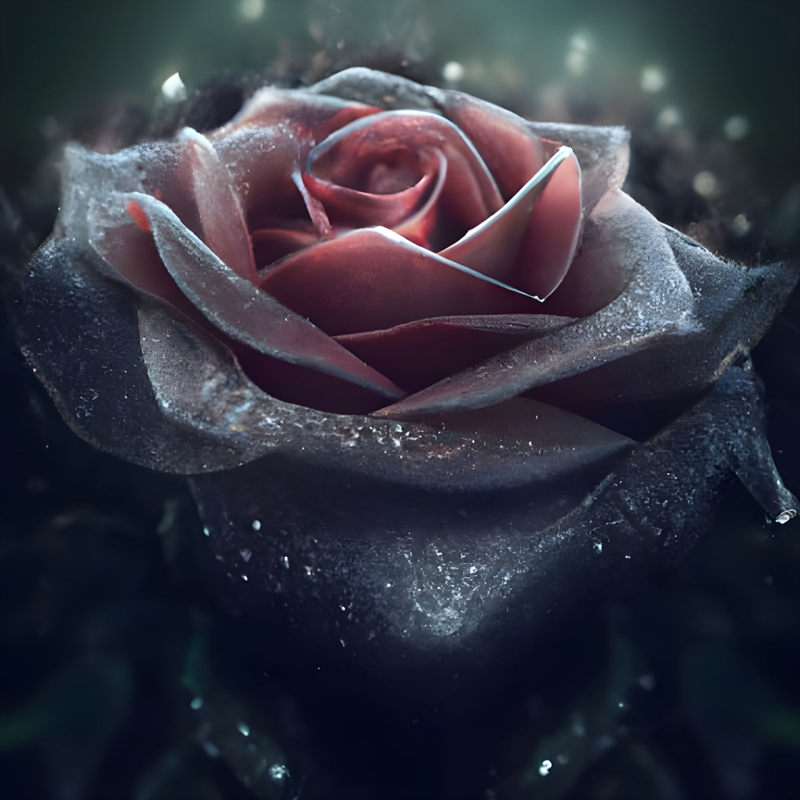 Rose with Water Droplets in Digital Painting Style