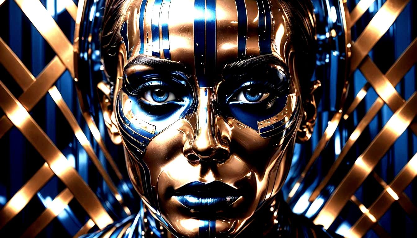 Futuristic Face with Chrome Reflections in Digital Art