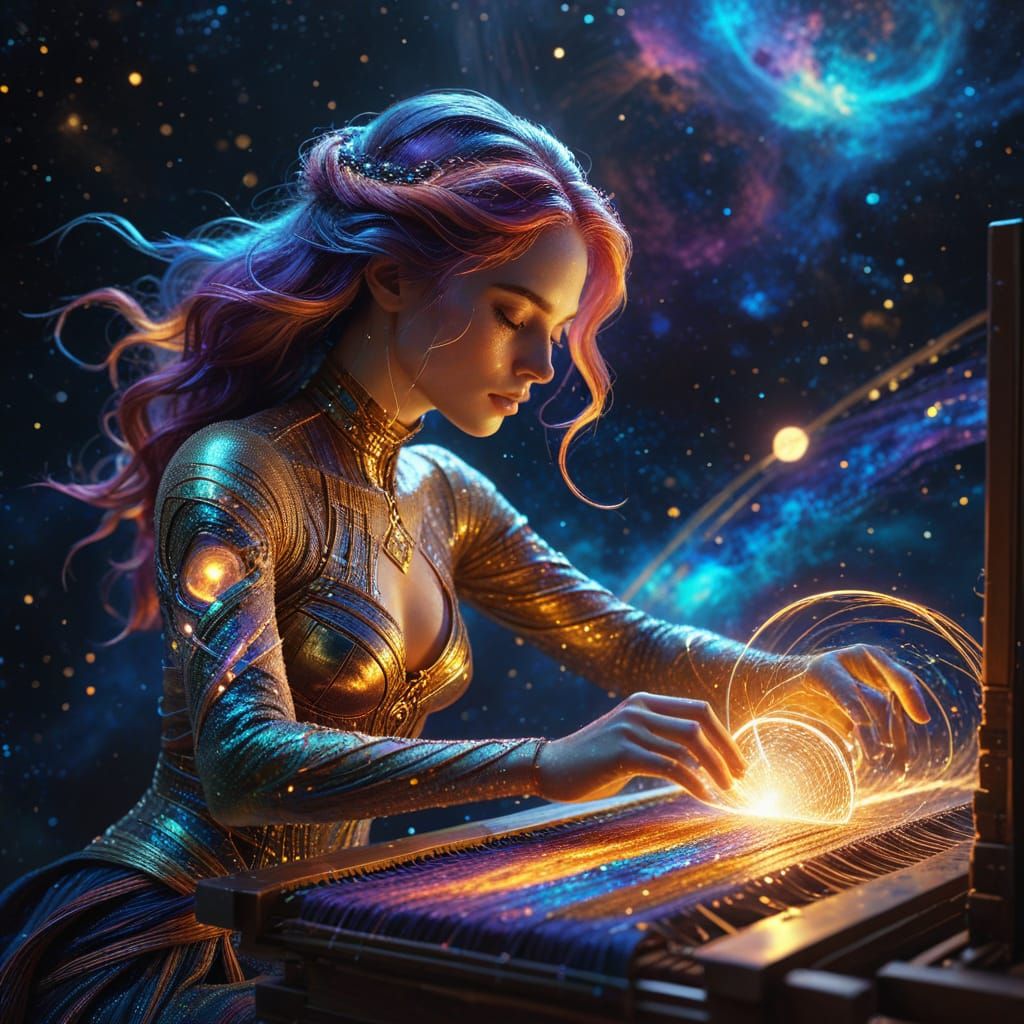 Weaving Eternity: A Neo-Impressionistic Galaxy Loom