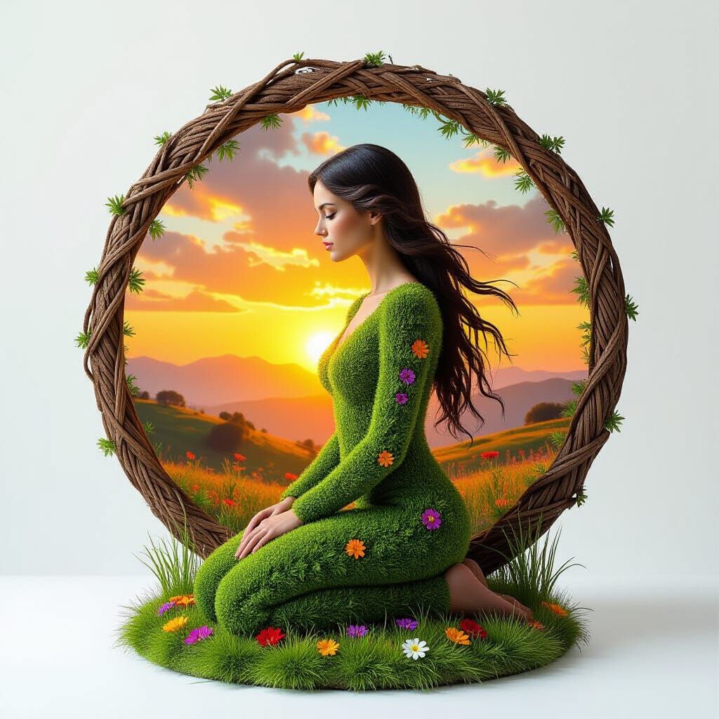 Bio Art Sculpture of Woman at Sunset