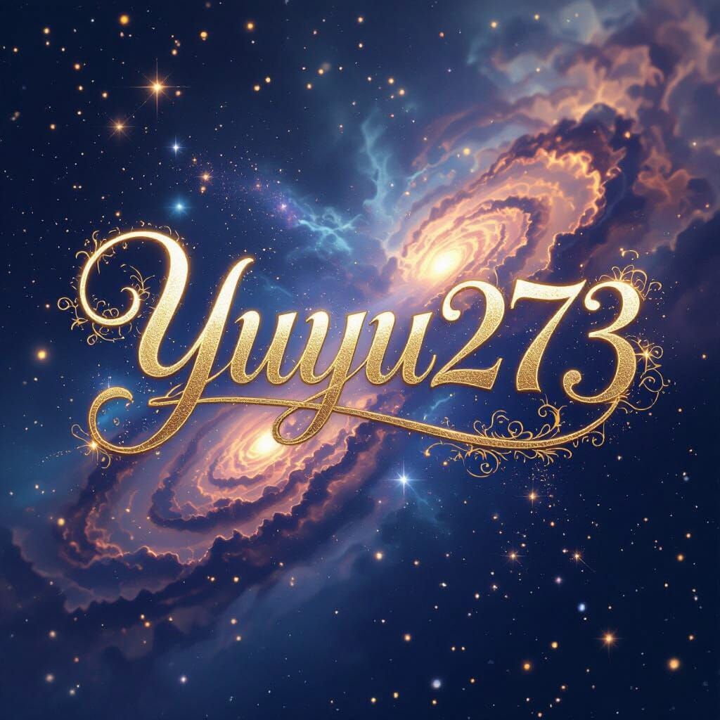 Elegant Gold Script "Yuyu273" in Cosmic Celestial Backdrop