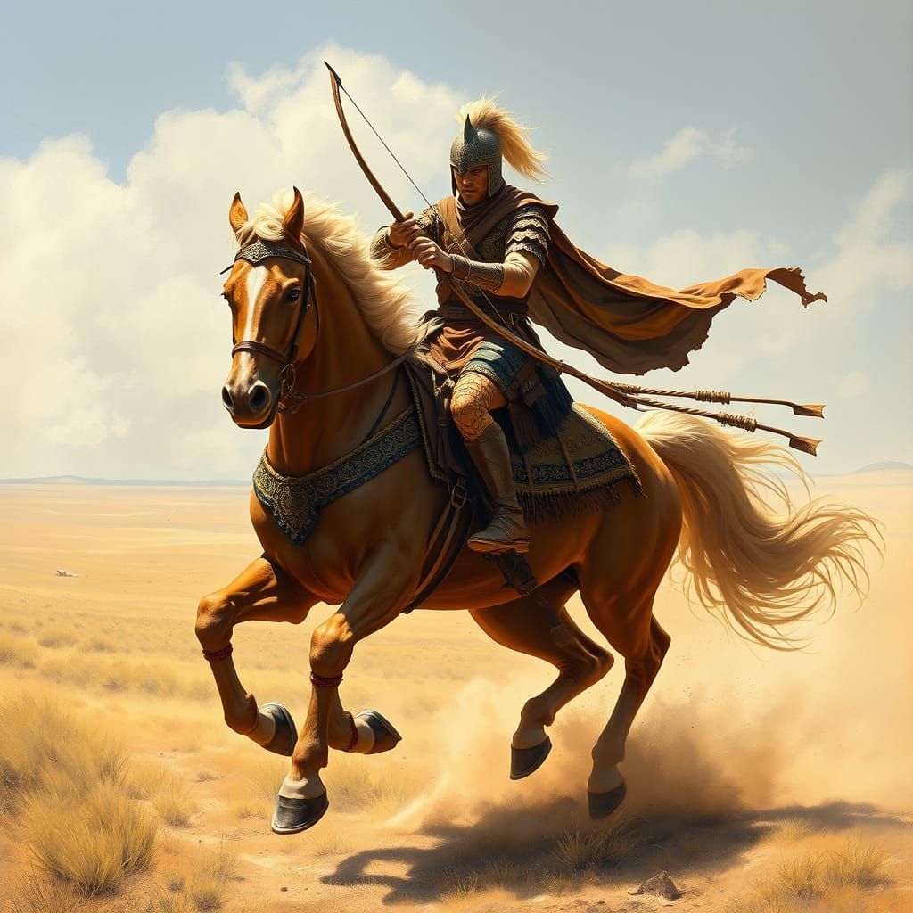Majestic Scythian Horse Archer Gallops Across the Steppes
