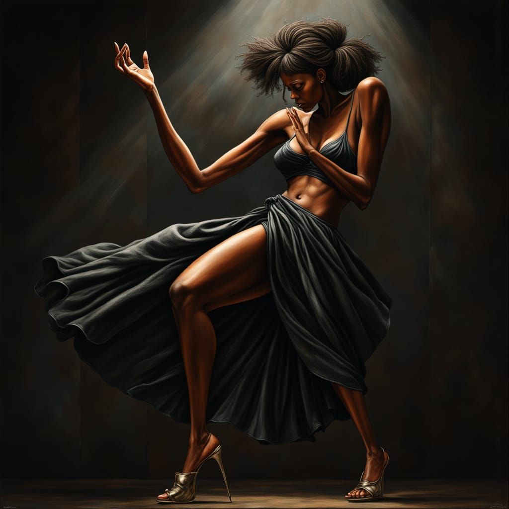 Black Woman Illustration in Dynamic Chiaroscuro Lighting