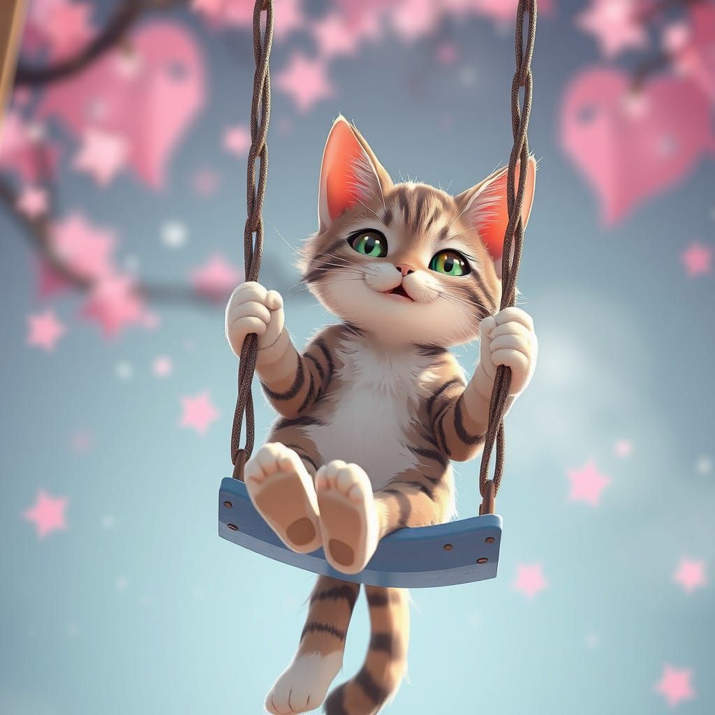 Anime-Inspired Cat Conquers Vibrant Swing