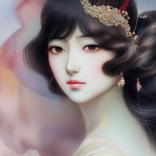 Sensual Anime Girl Portrait in Watercolor Style