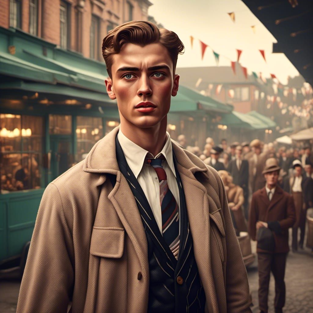 1950s Action Star Portrait in Woodcut Style