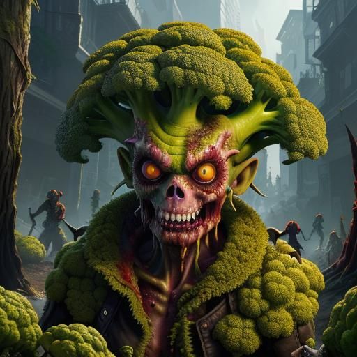 Zombie Broccoli Horde in Claymation Style