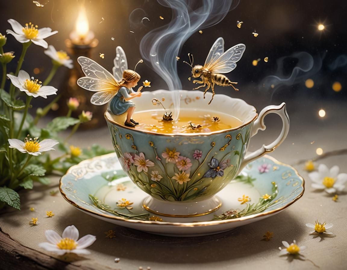 Enchanting Fairy Tea Party in Miniature Painting Style