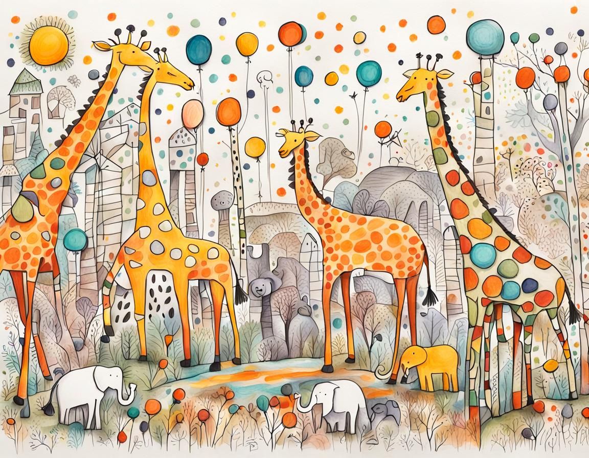 Whimsical Doodle Zoo Art in Vibrant Pencils