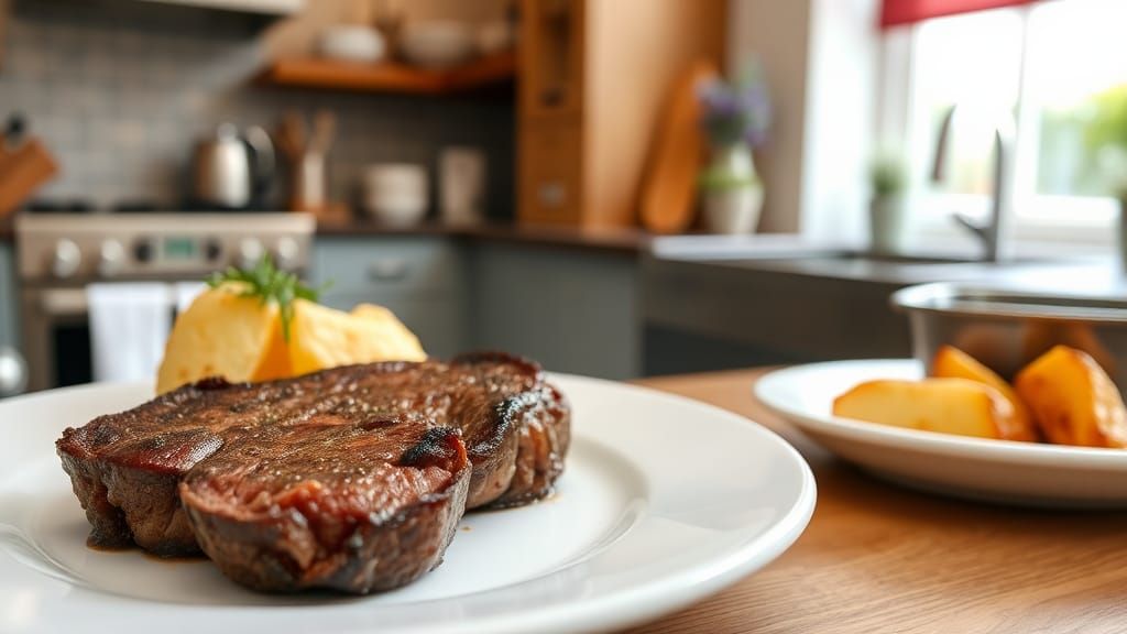 Yorkshire Pudding with Steak in Modern Kitchen